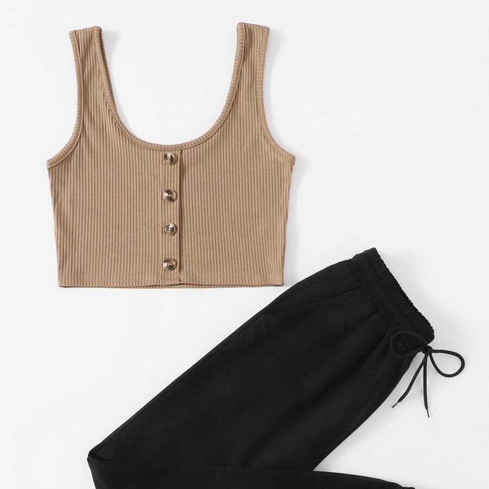 ROMWE Button Front Tank Top